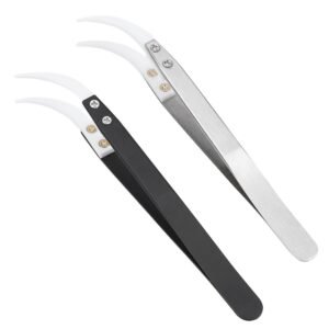 Curved Tips Tweezers Stainless Steel Handle Ceramic Tips High Temperature Resistant Anti-static