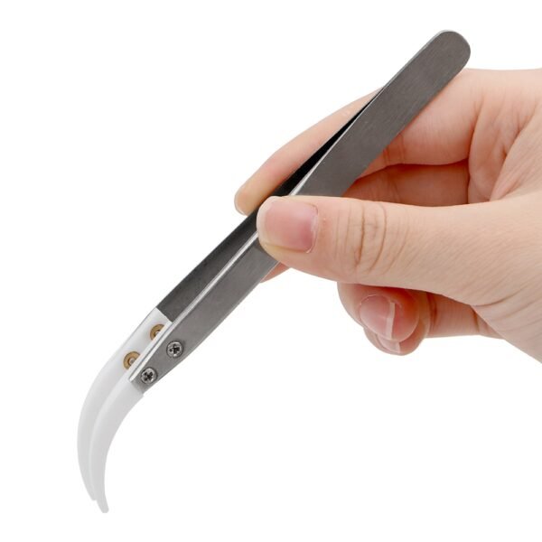 ⁦Curved Tips Tweezers Stainless Steel Handle Ceramic Tips High Temperature Resistant Anti-static⁩ - الصورة ⁦3⁩