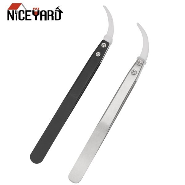 Curved Tips Tweezers Stainless Steel Handle Ceramic Tips High Temperature Resistant Anti-static