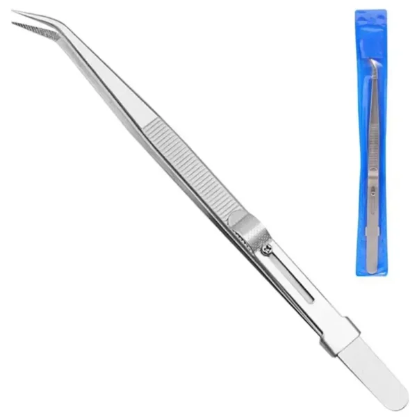 ⁦Slide Lock Stainless Steel Adjustable Straight/Curved Tip Anti Static Tweezers⁩ - الصورة ⁦3⁩