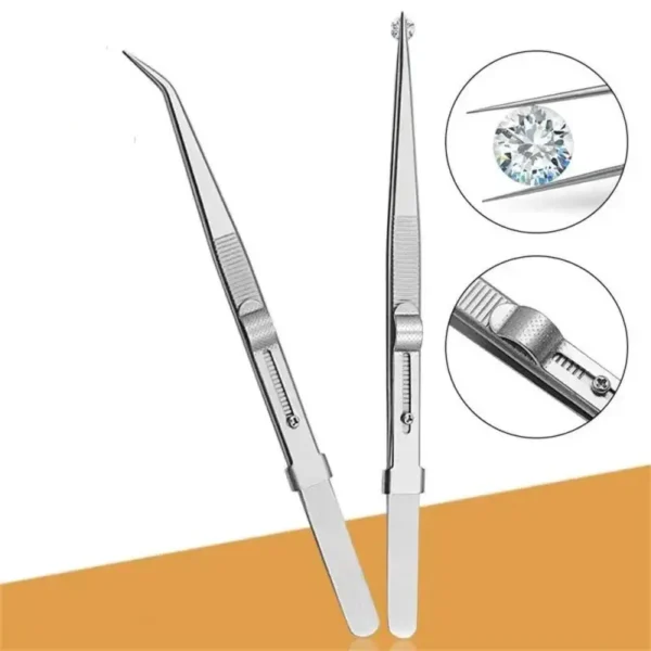 ⁦Slide Lock Stainless Steel Adjustable Straight/Curved Tip Anti Static Tweezers⁩ - الصورة ⁦4⁩